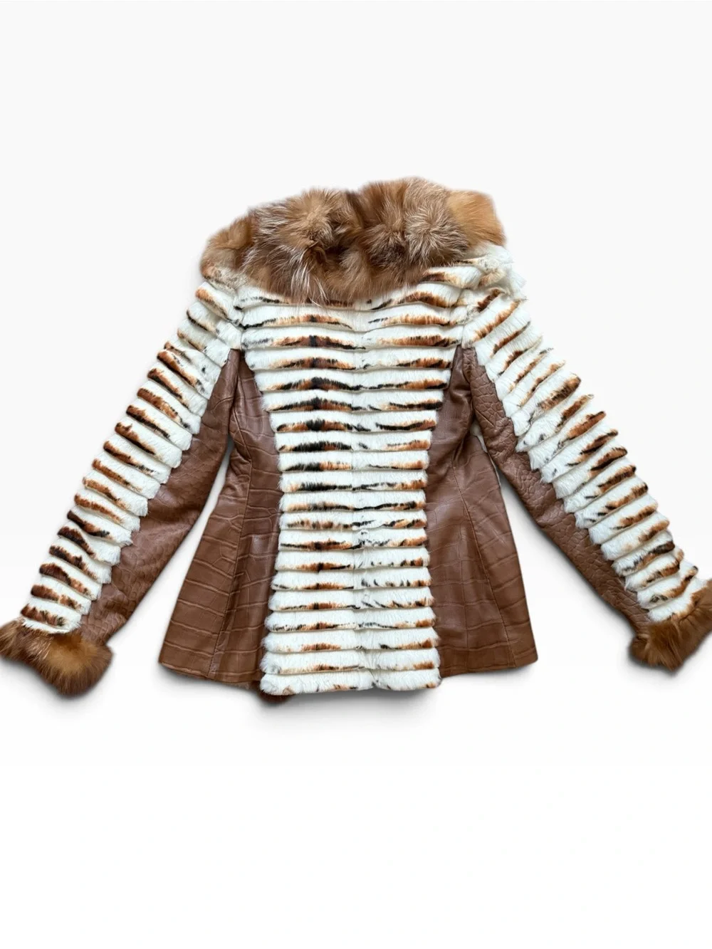 Rivo Y2K Lamb Leather Rabbit Fur Fox Trim Jacket | Size 38 Small | Luxury Coat